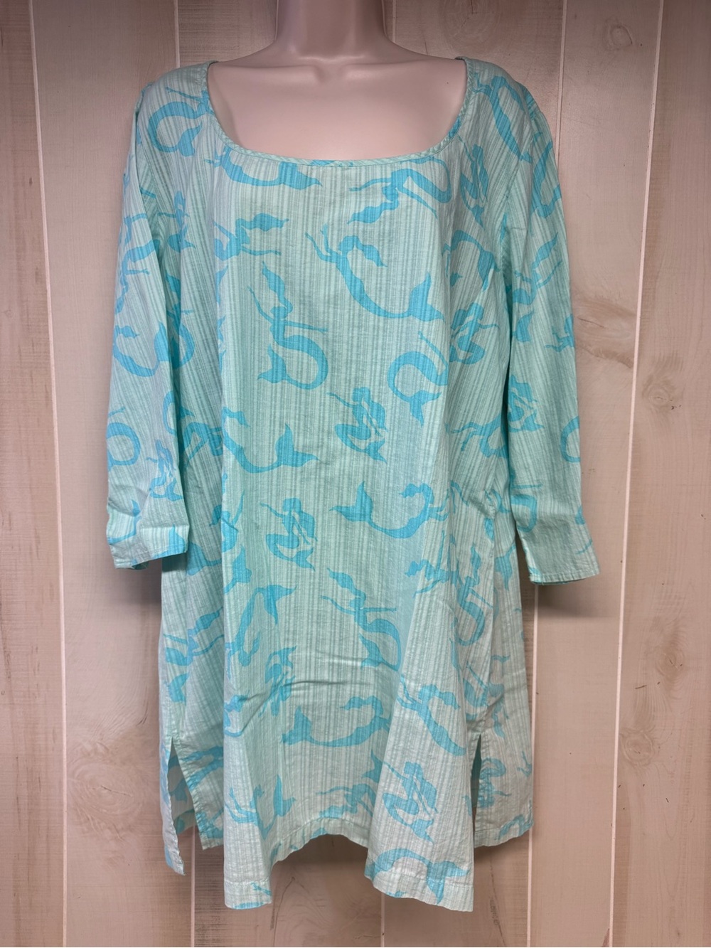Light Aqua Mermaid Print Women’s Swim Coverup Tunic